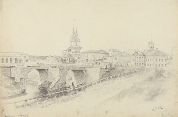 Вид Томска. 1885 г. Рисунок Джорджа Альберта Фроста.